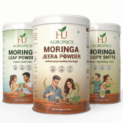 Upgrade your daily nutrition with the Moringa Wellness Combo — a complete trio designed to support gut health, digestion, immunity, energy, and overall wellness, naturally. This combo brings together the pure nutrition of Moringa Leaf Powder, the digestive power of Moringa Jeera Powder and the comforting goodness of Moringa Soupy Shots, making it easy to add moringa to your routine in three delicious & effective ways.