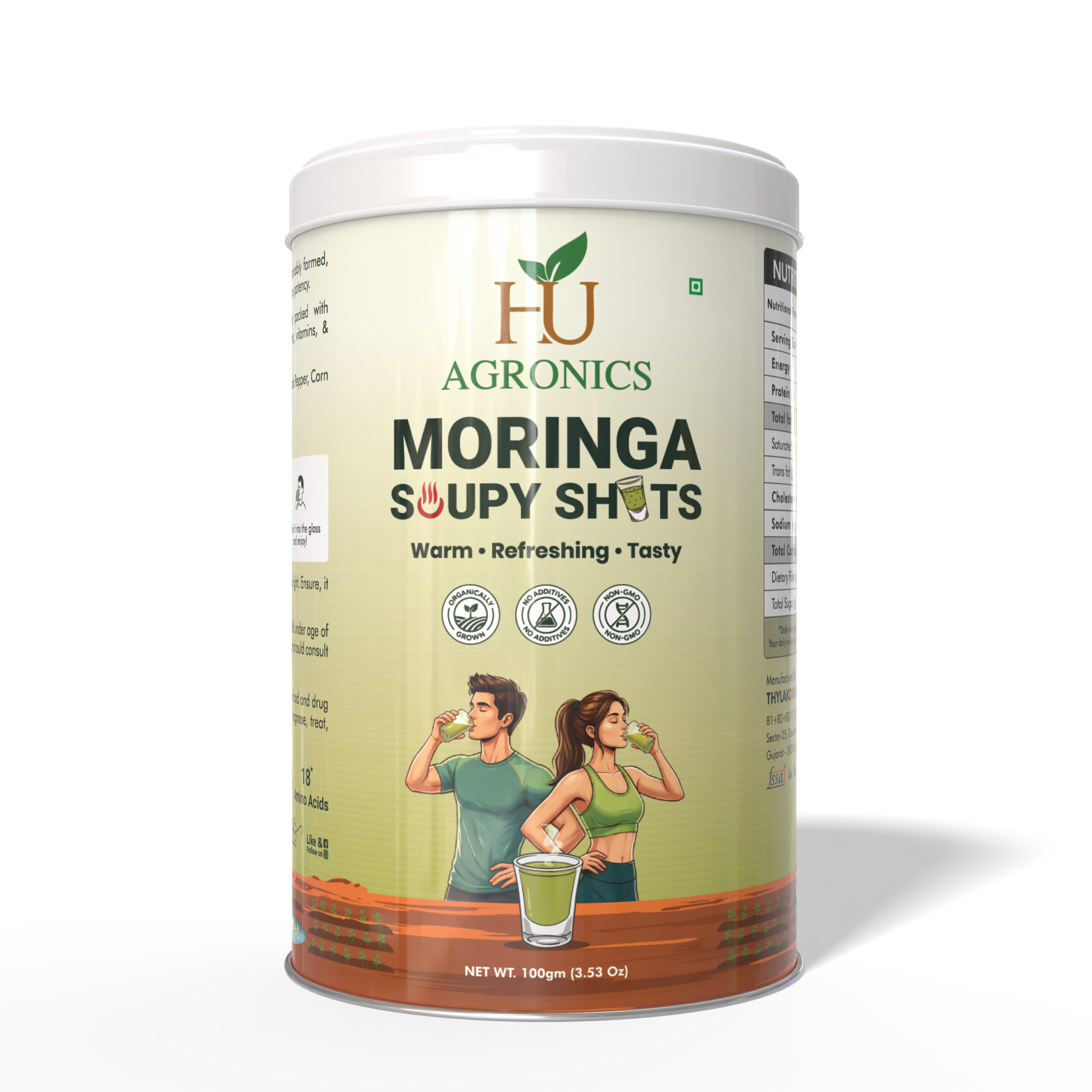 Experience the wellness power of HU Agronics Moringa Soupy Shots—a delicious, easy, and nutritious way to enjoy premium Moringa every day. Made with organic Moringa and authentic Indian spices, this warm herbal shot supports energy, digestion, and immunity naturally! When hunger strikes: choose a healthy choice that fills you with quick , natural nourishment.